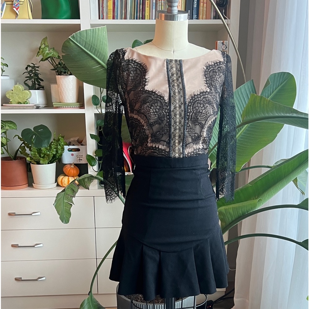Three Floor black dress with lace revolve
